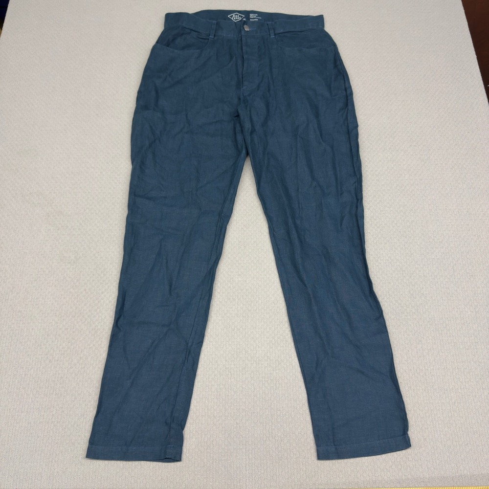 Alex Crane Linen Pants Mens 32x30 Blue Slim Fit Chino Neutral Minimalist Casual
